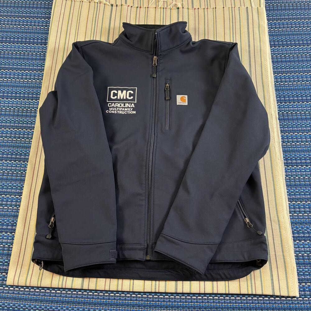 Carhartt Jacket Mens Large Blue Soft Shell Full Zip CMC Logo Workwear 102199